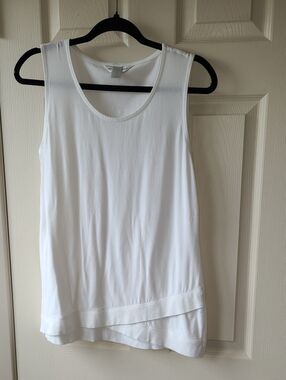 COTTON Christopher & Banks White Layered Hem Scoop Neck Tank